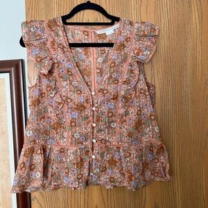 Veronica Beard Floral Ruffle Top